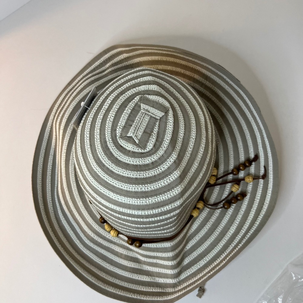 Wallaroo Hat Company Breton Hat Taupe NWT OS UPF 50+ Beaded Tie Detail Fix Bead - Picture 5 of 11